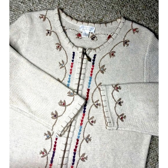Christopher & Banks Full Zip Up Cardigan Sweater Knitted Oatmeal Size Medium - Picture 1 of 16